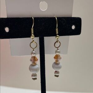 Elegant Gold, Pink, and White Beaded Earrings
